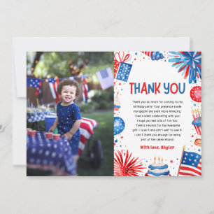 4th Of July Patriotic Red White Blue Birthday Thank You Card