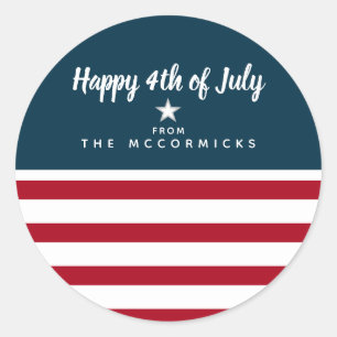 4th of July Patriotic Red White Blue Personalized Classic Round Sticker