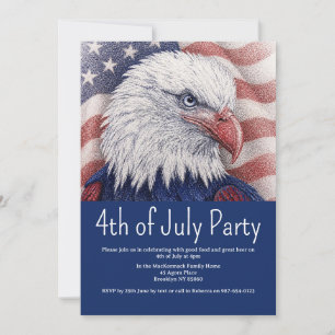 4th of July Patriotic Red White Blue USA Party  Invitation