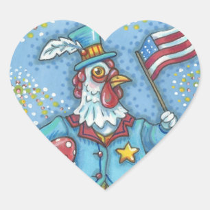4TH OF JULY PATRIOTIC ROOSTER STICKER Heart *Sheet
