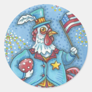 4TH OF JULY PATRIOTIC ROOSTER STICKERS Rnd * Sheet