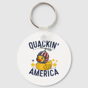 4th Of July Patriotic Rubber Duck Tee Quackin' In Keychain