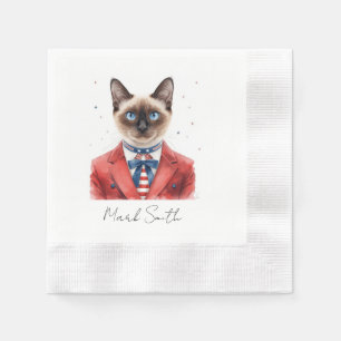 4th of July Patriotic Siamese Cat Lover Napkin
