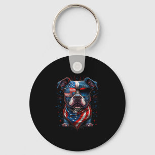 4th Of July Patriotic Staffordshire Bull Terrier D Keychain
