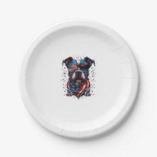 4th of July Patriotic Staffordshire Bull Terrier D Paper Plate