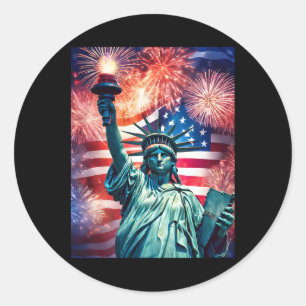 4th Of July Patriotic Statute Of Liberty Us Flag C Classic Round Sticker