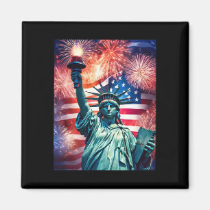 4th Of July Patriotic Statute Of Liberty Us Flag C Magnet
