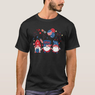 4th Of July Patriotic Three Gnomes Usa Flag Indepe T-Shirt