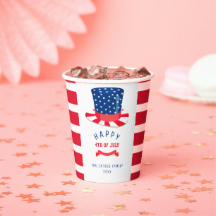 4th of July Patriotic Uncle Sam Hat Red White Blue Paper Cups