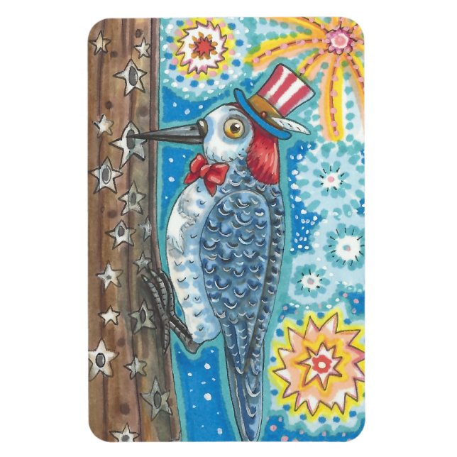 4TH OF JULY PATRIOTIC WOODPECKER MAGNET Large (Vertical)