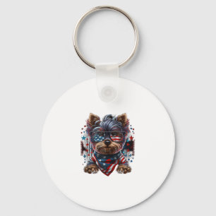 4th of July Patriotic Yorkie Dog US Flag  Keychain