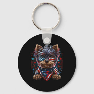 4th Of July Patriotic Yorkie Dog Us Flag  Keychain