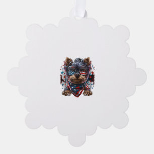 4th of July Patriotic Yorkie Dog US Flag Ornament Card