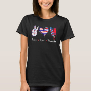4th Of July Peace Love Fireworks Freedom Flag Usa T-Shirt