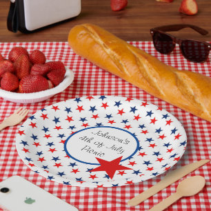 4th of July Personalize Text Patriotic Picnic Paper Plate