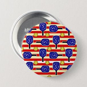 4th of July Pickleball Red White Blue Yellow Balls 3 Inch Round Button