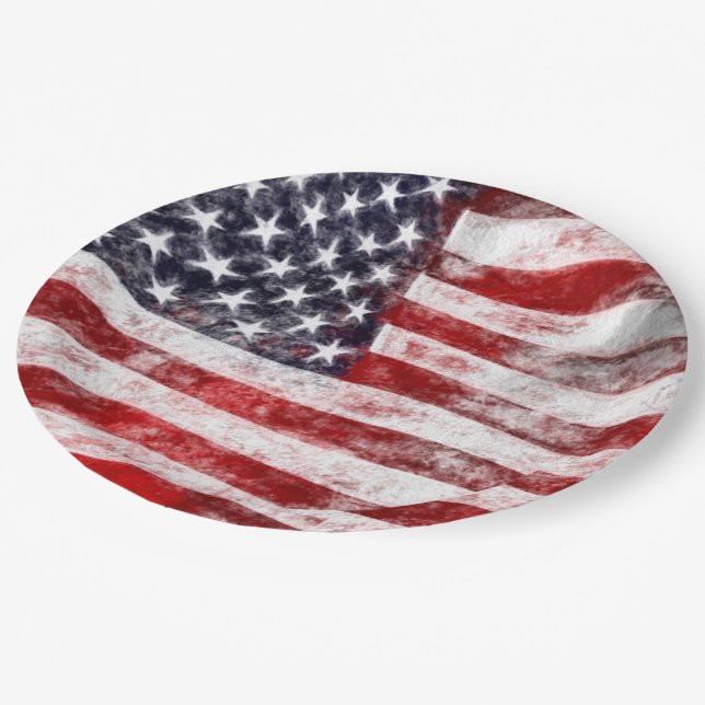 4th of July Picnic Paper Plates, American Flag Plate (Angled)