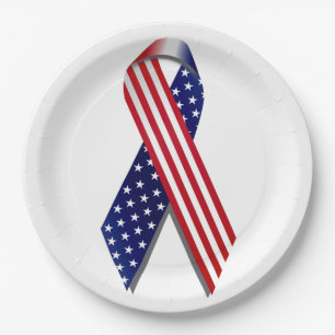 4th of July Picnic Paper Plates, Flag Ribbon Plate