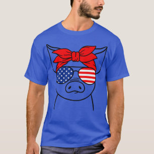 4th of July Pig Shirt Women Bandana USA Flag Sungl