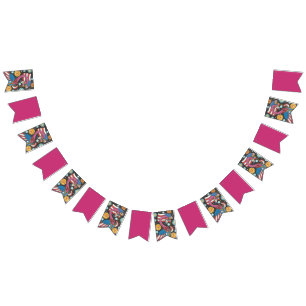 4TH OF JULY PINK FLAMINGO, BIRD BUNTING BANNER