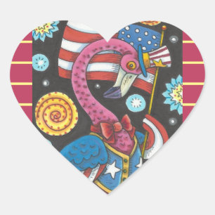 4TH OF JULY PINK FLAMINGO STICKERS Heart * Sheet