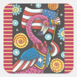 4TH OF JULY PINK FLAMINGO STICKERS Square * Sheet