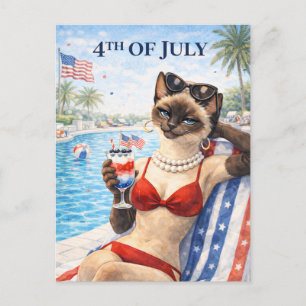 4th of July Pool Diva Cat Postcard