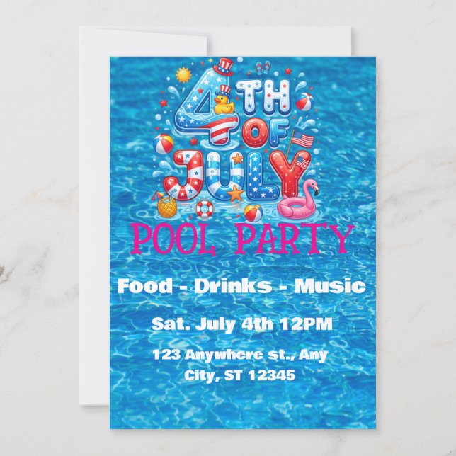 4th of July Pool Party Invitation (Front)