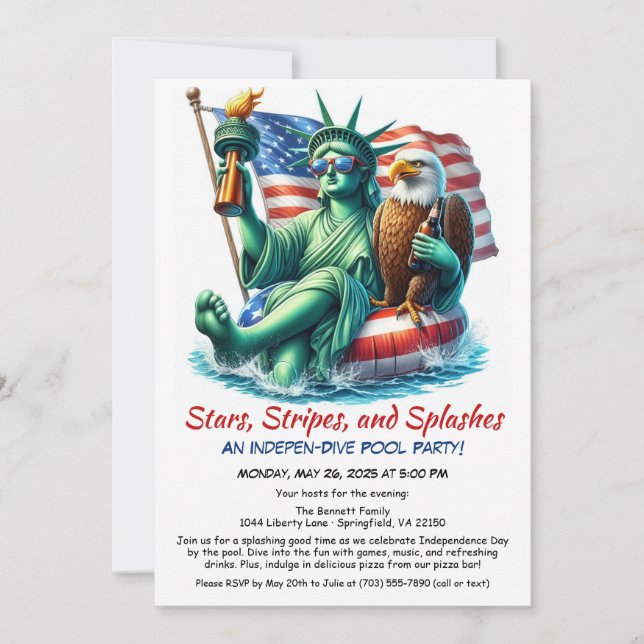 4th of July Pool Party Invitation (Front)