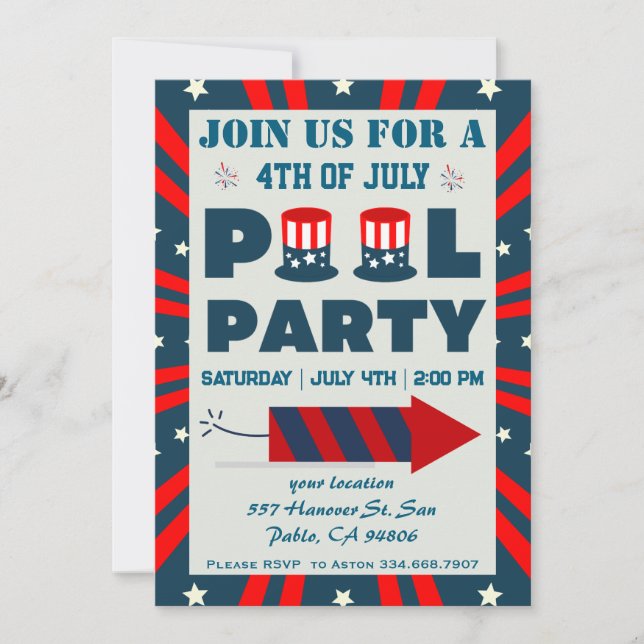 4th of July Pool Party  Invitation (Front)