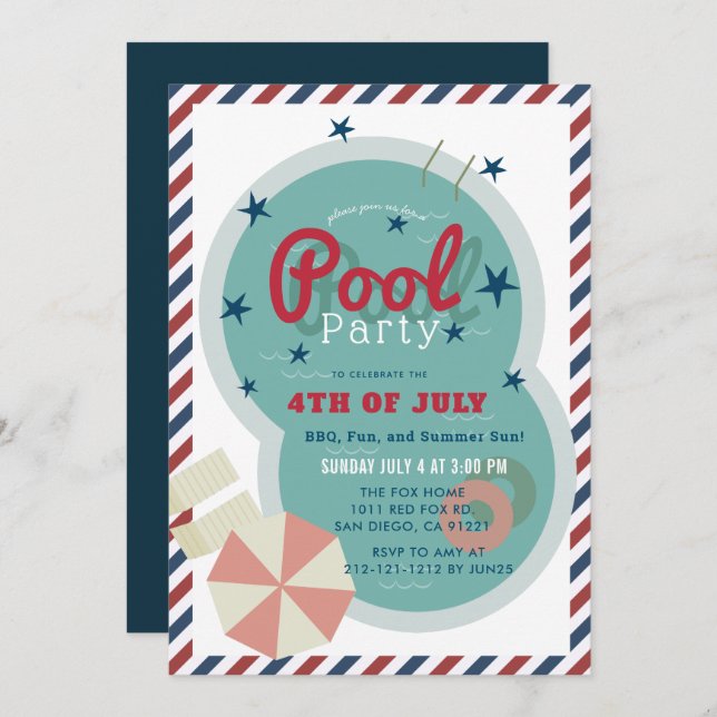 4th of July Pool Party Invitation (Front/Back)