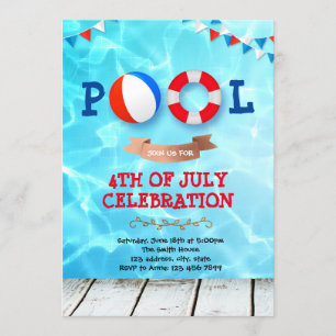 4th of July pool party invitation