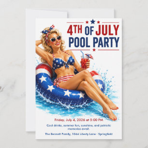 4th of July Pool Party - Patriotic Retro Glam  Invitation
