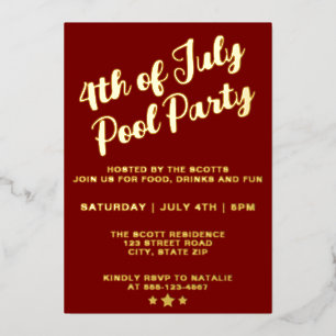 4th Of July Pool Party Red Elegant Script
