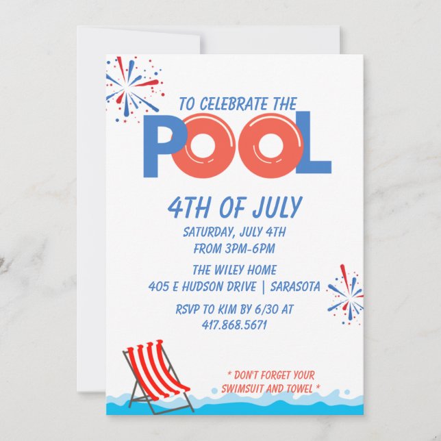 4th of July Pool Party  Save The Date (Front)