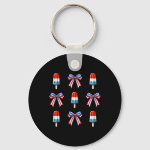4th Of July Popsicle Bows Coquette American Flag P Keychain