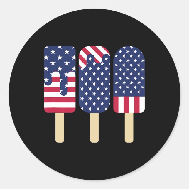 4th of July Popsicle Patriotic American Flag Memor Classic Round Sticker (Front)