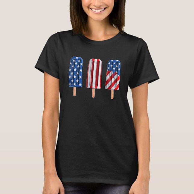 4th Of July Popsicle Red White Blue American Flag  T-Shirt (Front)