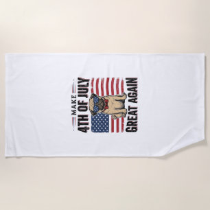 4th of July Pug Patriotic Vintage Shirt Design_1 Beach Towel