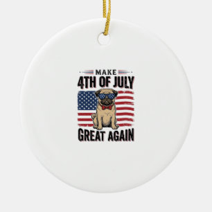 4th of July Pug Patriotic Vintage Shirt Design_1 Ceramic Ornament