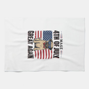 4th of July Pug Patriotic Vintage Shirt Design_1 Kitchen Towel