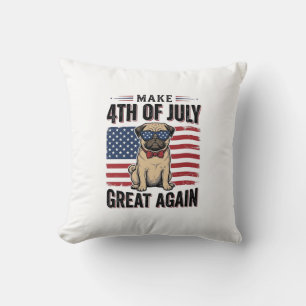 4th of July Pug Patriotic Vintage Shirt Design_1 Throw Pillow
