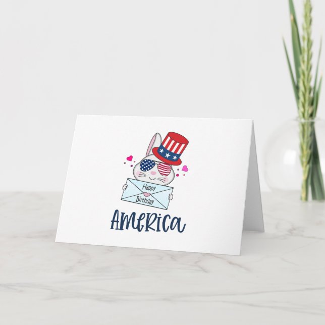 4th of July Rabbit with USA Flag Sun Glasses Card (Front)