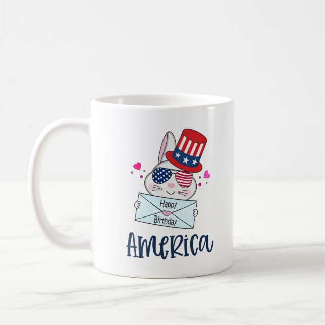 4th of July Rabbit with USA Flag Sun Glasses Coffee Mug (Left)