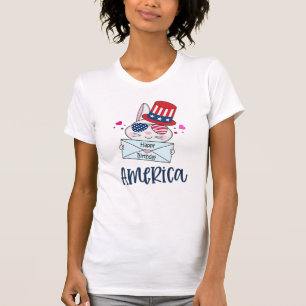 4th of July Rabbit with USA Flag Sun Glasses T-Shirt