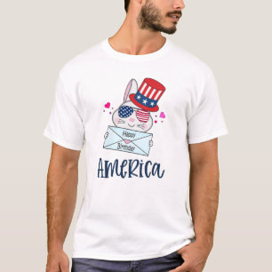 4th of July Rabbit with USA Flag Sun Glasses T-Shirt