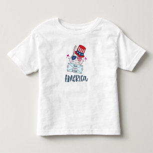 4th of July Rabbit with USA Flag Sun Glasses Toddler T-shirt