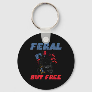 4th Of July Raccoon Feral But Free Funny Patriot M Keychain