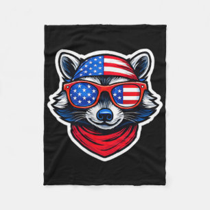 4th Of July Racoon Patriotic American Flag Sungles Fleece Blanket