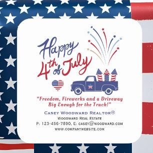 4th of July Real Estate Marketing Pop By Editable  Square Sticker